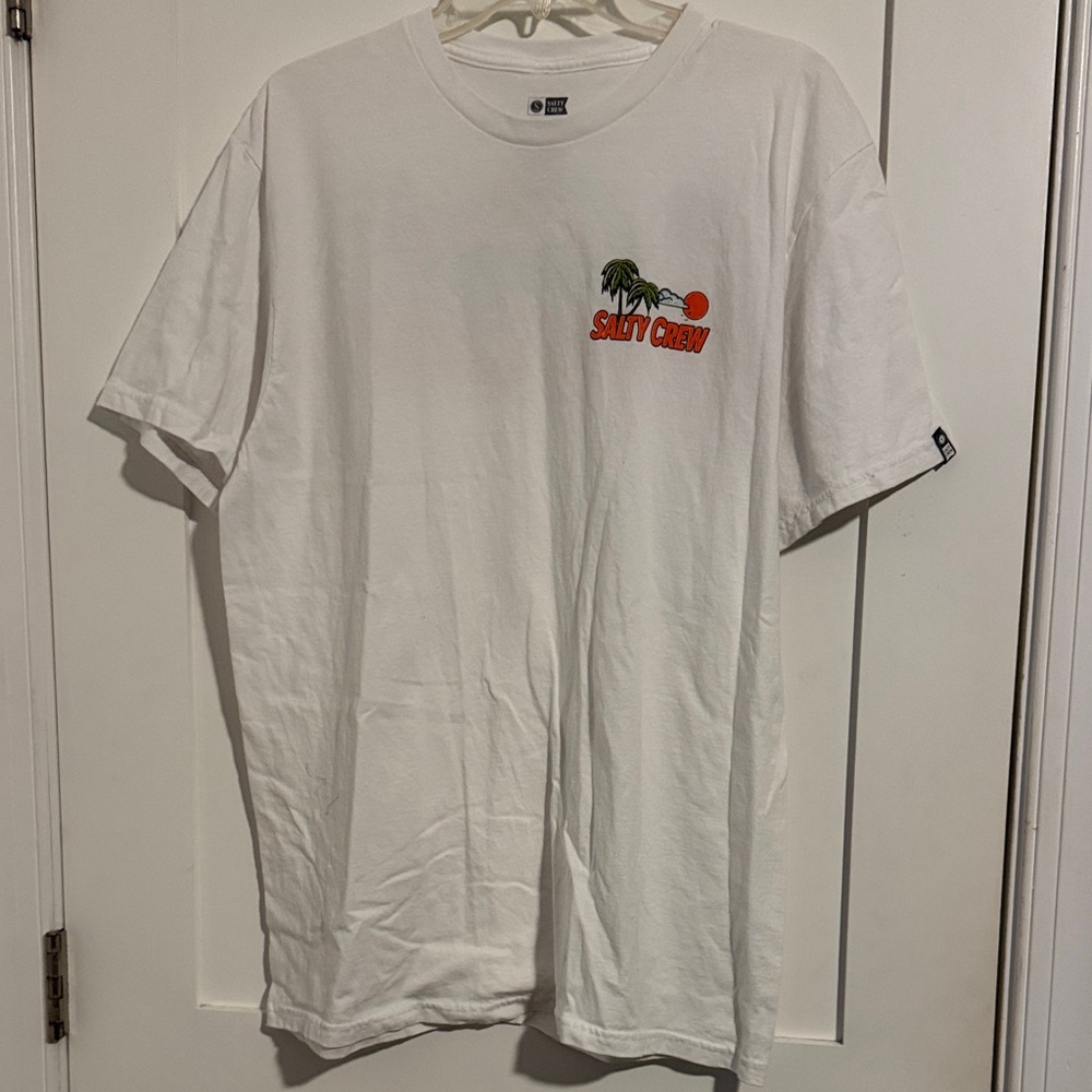 Salty Crew White Short-Sleeve Tee with Orange & Green Palm Logo